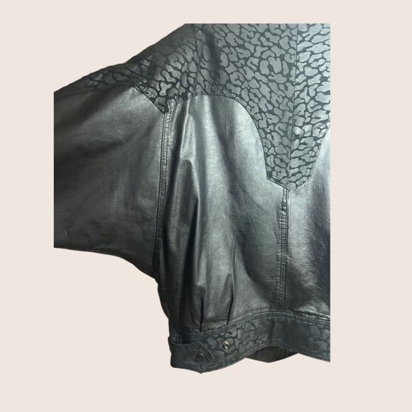 🖤 VTG 1980s WINLOCK GENUINE LEATHER JACKET COAT LEOPARD ANIMAL CONTRAST MEDIUM - Picture 8 of 14